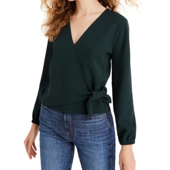 Madewell texture & thread crepe wrap top green small NWT - Picture 1 of 6